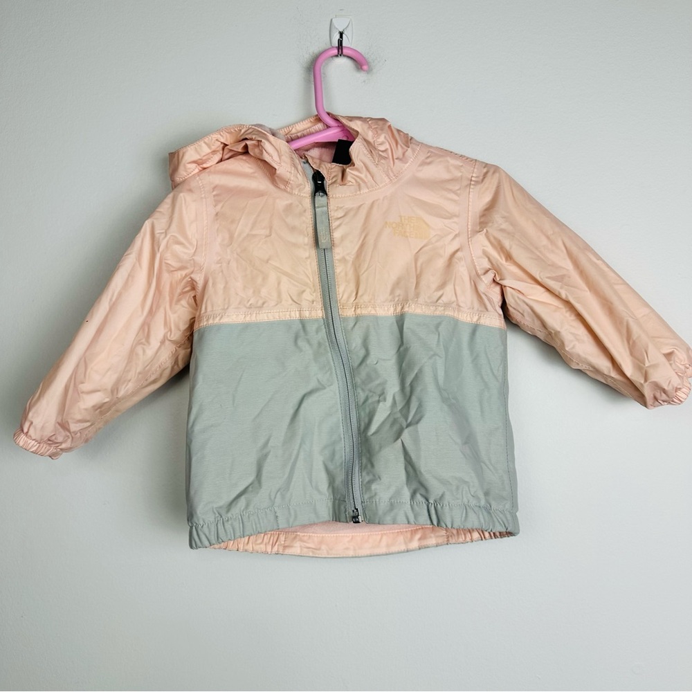 The North Face Kids Lightweight With Fleece Jacket - Peach and Gray Size 6-12M